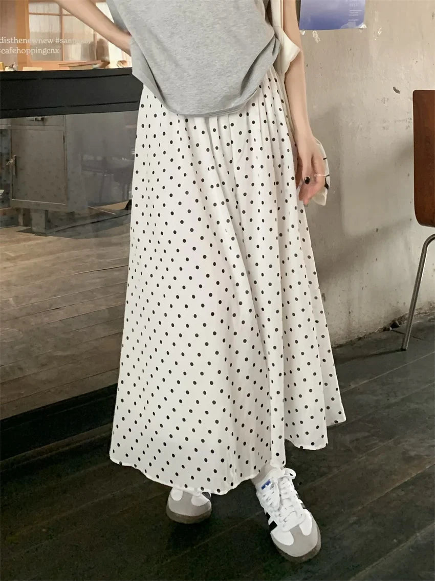 vmtvr A-Line Women Skirts Polka Dots Summer High Waist Loose 2024 Elegant Vintage Casual Vacation All Match Fashion New