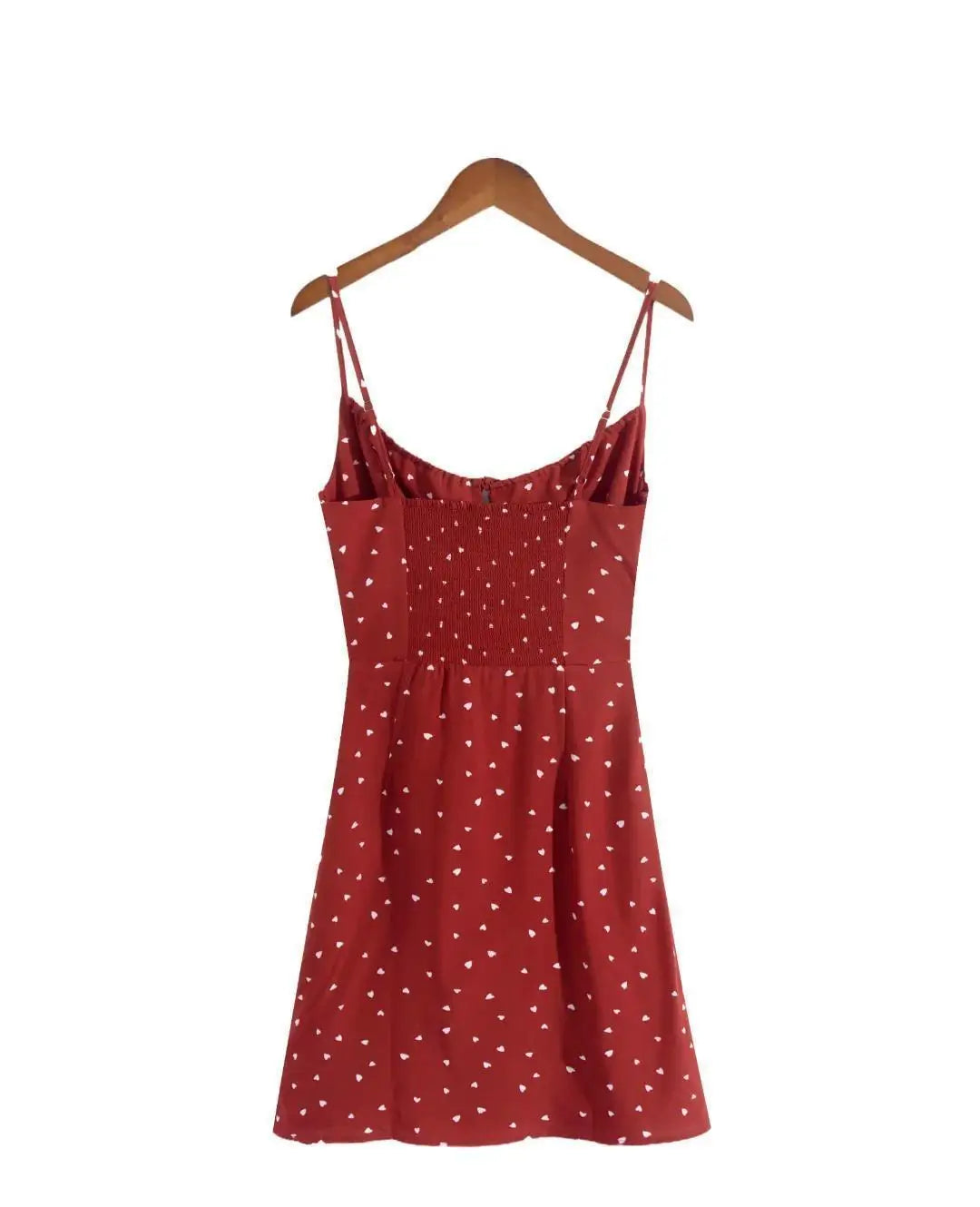 vmtvr Summer Heart Print Red Dress Women Camisole Backless Mini Drawstring Dresses