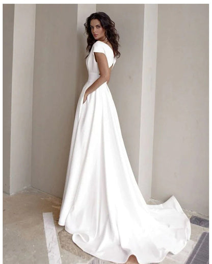 vmtvr Elegant Casual Women's Dresses Sexy V-neck Side Slit Backless White Long Skirt Wedding Banquet Bridesmaid Dress Evening Gown