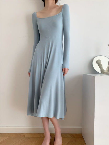 vmtvr Long Sleeve Knitted Midi Dress Women Pure Color Elegant Dress Party Autumn  Fairy Slim One Piece Dress Korean Fashion Chic