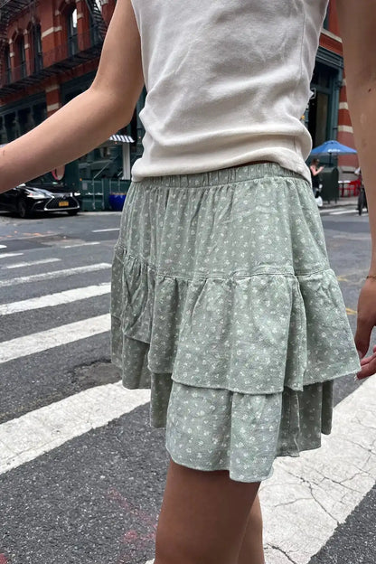 vmtvr Sweet Women Floral Ruffles Mini Skirt 2024 Summer Ladies Cute Elastic High Waist A-line Skirts Female Vintage Chiffon  Skirt