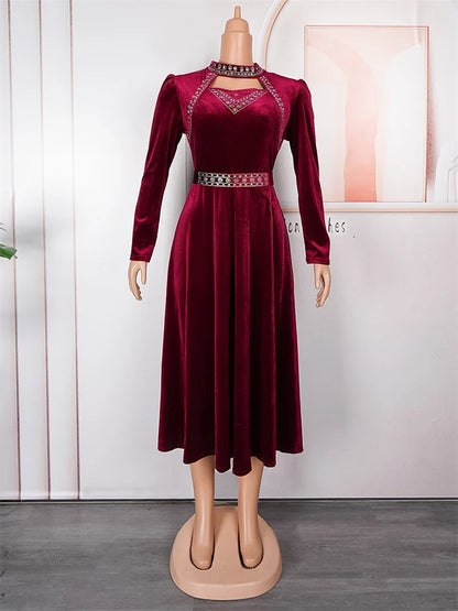 vmtvr  -  New Luxury Velvet Dresses For Women Wedding Party Prom Evening Maxi Robe Dubai African Elegant Ladies Gown Diamond Clothing