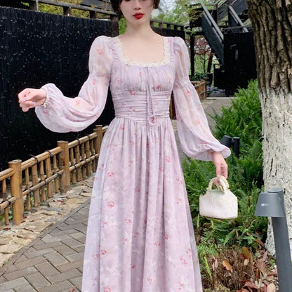 2024 Summer Elegant Fairy Midi Dress Women Causal Long Sleeve Vintage Party Dress Female Ruffles One Piece Dress Korean Chic Y2k