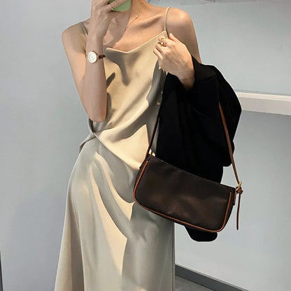 vmtvr  -  Designer Original Homemade Silk Sling Dress Side Bow Women Show Thin Waist Acetate Satin Summer Black Party Wedding Dress White