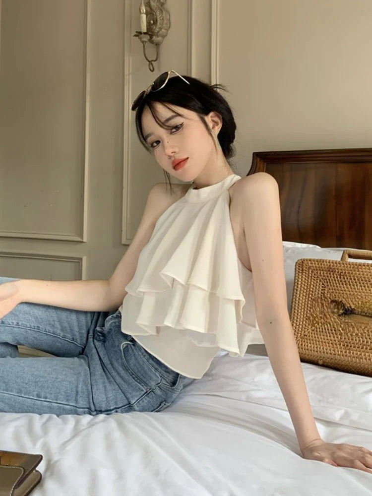 vmtvr Summer Pure Color Korean Style Fashion Blouse Office Lady New Basic Sexy Sleeveless Tops Woman Beach Casual Slim Clothing