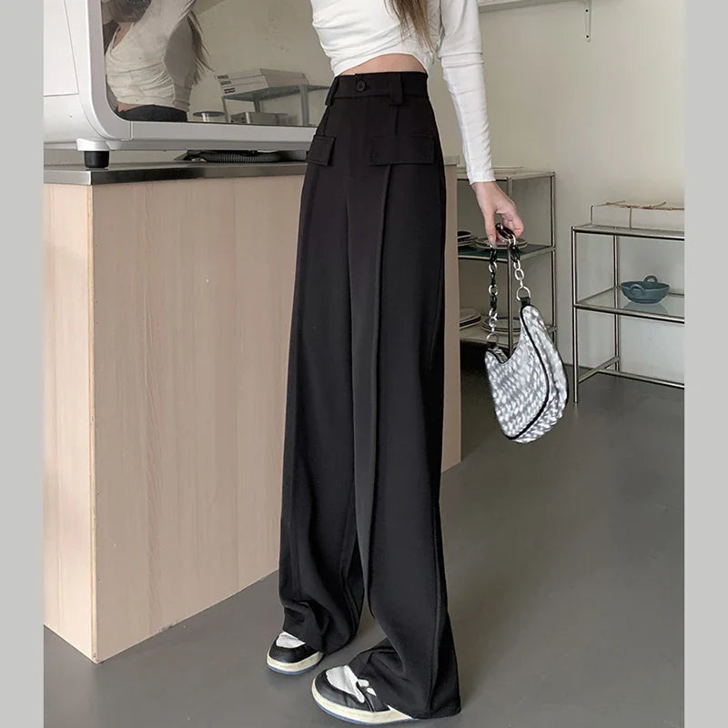 vmtvr High Waist Women Suit Pants Summer Fashion Designed Loose Wide Leg Pants Korean Female Casual Straight Trousers New