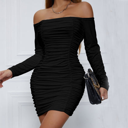 vmtvr - Elegant Party Dresses For Women 2023 Autumn Solid Color Long Sleeve Bag Hip Slim Sexy Vestidos Ladies Temperament Mini Dress