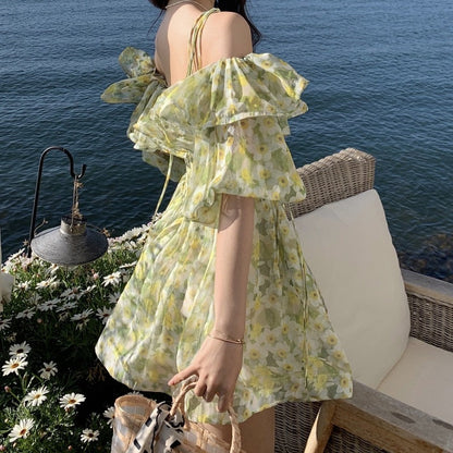 summer dress 2023 holiday sexy elegant women's party mini Short korean backless beach outfits floral fairy boho dresses