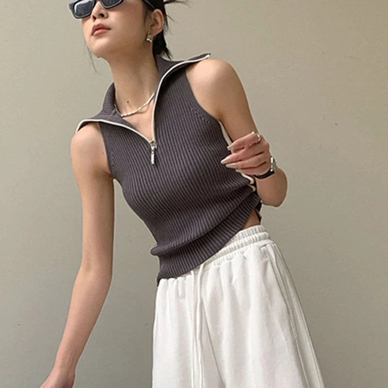 vmtvr Sexy Knit Women Tanks Summer Streetwear Cropped Sleeveless Tops Korean Casual Striped Y2K Elastic Female All Match Camis