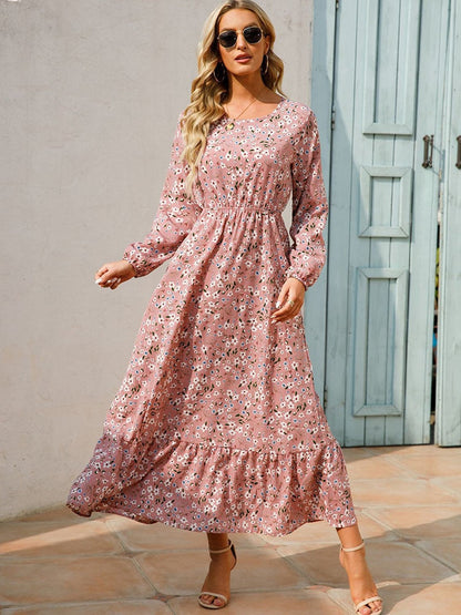 vmtvr - Elegant Floral Print Women Dress Spring Summer Casual O Neck Long Sleeve Chiffon A Line Long Maxi Dress Party Vestidos