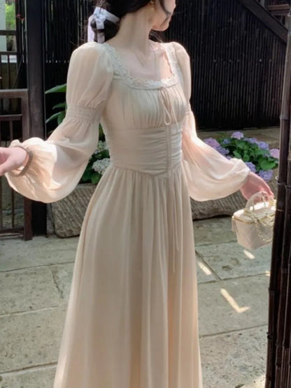 vmtvr Spring Summer Women Fashion Elegant Casual Midi Party Dress Vintage A-Line Solid Chic Prom Wedding Vestidos Female Clothes Robe