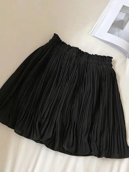 vmtvr Chiffon Beach Women Pleated Skirt Korean Sweet A Line Mini Skirt Summer High Waist Simple Female High Quality Fashion Skirt