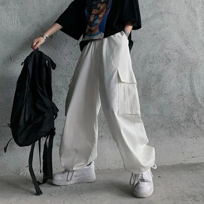 vmtvr Harajuku Women Cargo Pants Japan Style Casual Big Pocket Wide Leg Pants Summer All Match Female Loose Straight Trousers