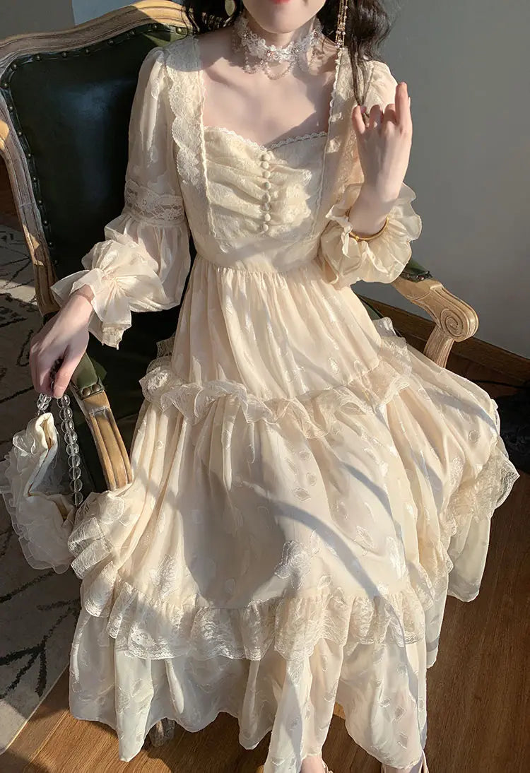 vmtvr Court Vintage Fairy Dress Women Sweet Ruffles High Waist Elegant Princess Dress Female Summer Casual Classy Party Dress New