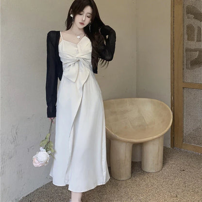 vmtvr Women Spaghetti Strap Dress Oversize 4Xl Korean Fashion Female Midi Dress Summer Elegant Bow A Line Dresses New