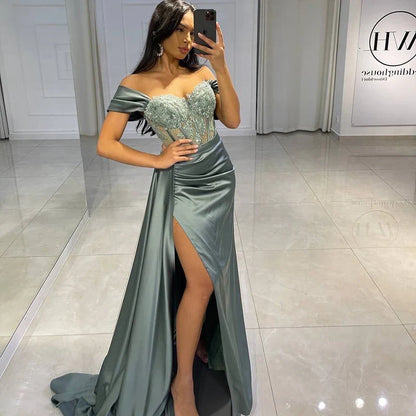 vmtvr  -  Sexy Prom Evening Dresses Long Off the Shoulder Party Dress Appliques High Split Cocktail Gown Saudi Arabia Dubai