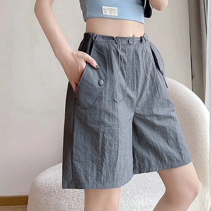 vmtvr Streetwear High Waist Sports Shorts Women Summer Casual Wide Leg Cargo Pants American Style Fashion Female Loose Shorts