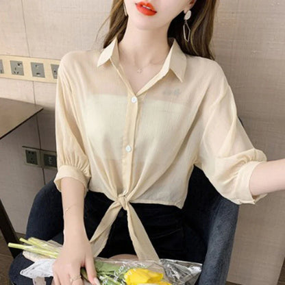 vmtvr Women Chiffon Sunscreen Shirts Summer Fashion Female Midi Sleeve Tops Korean Casual All Match Y2K Loose Shirts