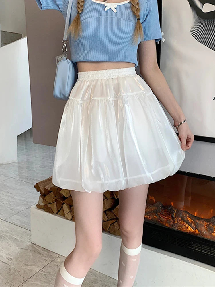 vmtvr High Waist Women Tulle Skirts Fashion Black Korean Preppy Style Ball Gown Mini Skirts Summer Student Casual Skirts New