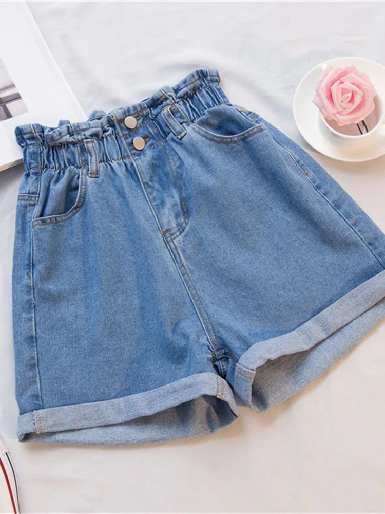 vmtvr Fashion Ruffles Oversize 5Xl Denim Shorts Women Summer Korean High Waist Wide Legged Shorts Casual Pockets Short Jeans New