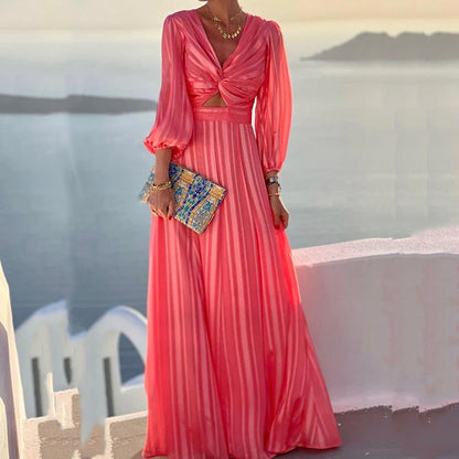 vmtvr Sexy Deep V Neck Draped Satin Party Dress Women Spring Solid Hem Pleated Long Dress Autumn Long Sleeve Maxi Beach Dress Vestidos