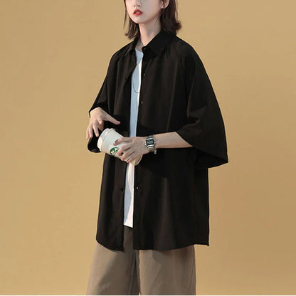 vmtvr Y2K Black Women Shirt Summer Fashion Female Chiffon Blouse Casual All Match Student Loose Short Sleeve Outerwear New