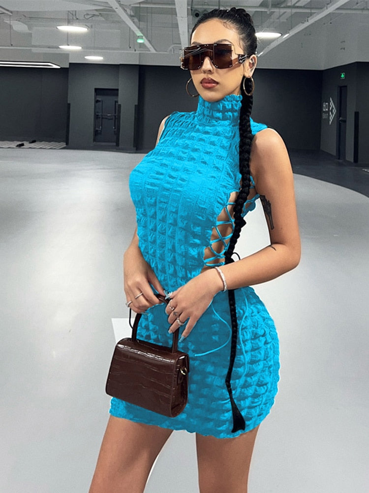 vmtvr Cut Out Long Sleeve Dress Women Y2K Mini Bodycon Bandage White Dress Fall Winter Stunning Stacked Streetwear Turtleneck Dress