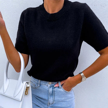 vmtvr Fashion Short Sleeve Sweater Pullover Women Casual Loose Solid Color Knitted Top 2024 Summer Elegant Simple Loose Jumper Blouse