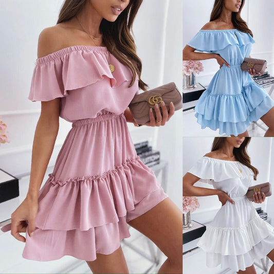 Sexy Spaghetti Strap Ruffle Solid Sleeveless 2023 Summer Women Dresses Loose A Line Mini Holiday Beach Dress Sundress Robe