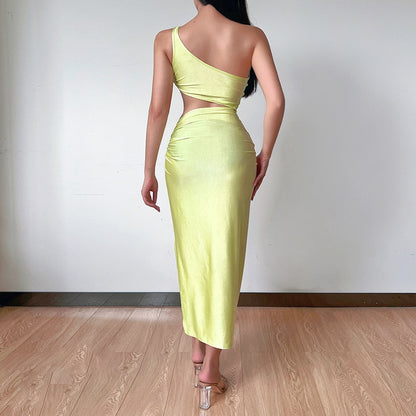 vmtvr - Graduation Gift Back to School Season 2024 One Shoulder Beach Maxi Dress Women Summer Brown Backless Sleeveless Split Elegant Dresses Party