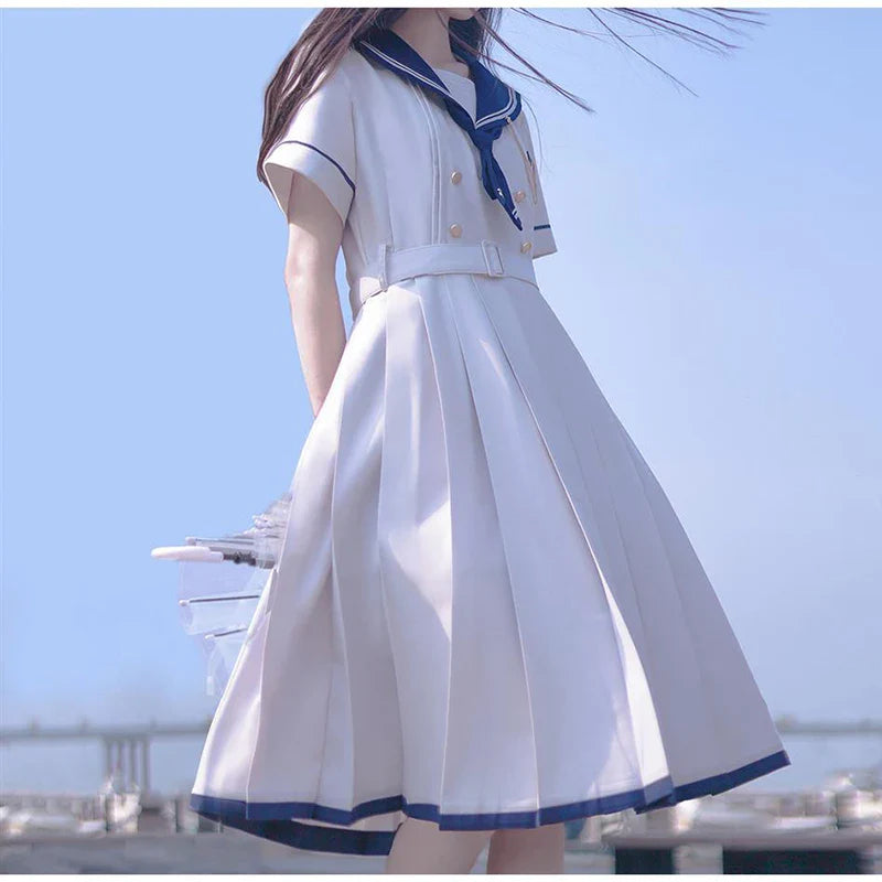 vmtvr Vintage Elegant Women Dress Japan Style Casual Patchwork Belt Female Dresses Summer Ball Gown Cute Student Pleated Dress