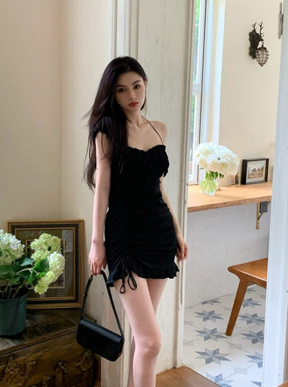 Sexy Bodycon Mini Dress Pure Color Short Sleeve Dress Woman Casual Evening Party One Piece Dress Korean Elegant Summer Slim