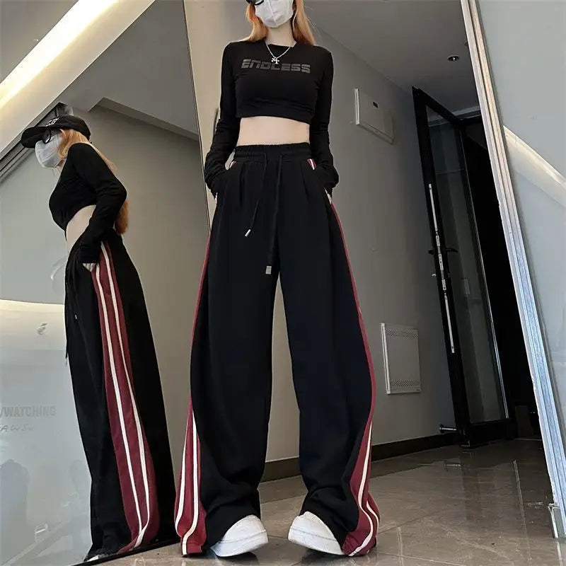 vmtvr Harajuku Versatile Women Striped Sweatpants Spring Summer New Korean High Waist Oversized Fashion Sports Joggers Casual Trousers