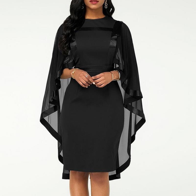 Oversized Women Clothes Elegant Party Evening Dress Gauze Patchwork Cape Cloak Dress Banquet Wear Dress Feminin Vestido De Mujer