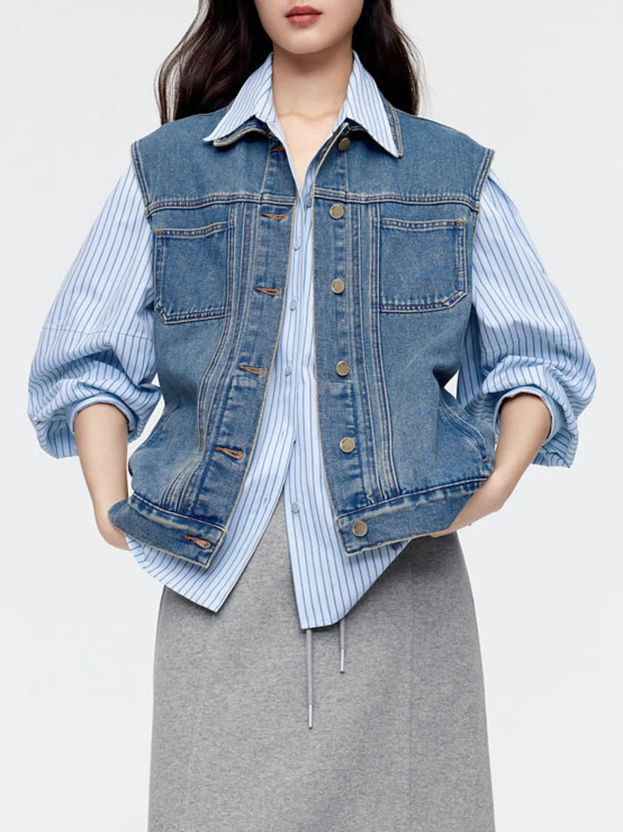 vmtvr Vintage Denim Vest Jacket Women Spring Summer Sleeveless Casual Top Blue Jean Waistcoat Coat Lady Oversize Pocket Outerwear