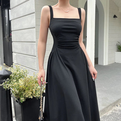 vmtvr Summer Elegant Casual A-Line Satin Midi Dress Women Sleeveless Vintage Party Birthday Vestidos Female Chic Solid Robe