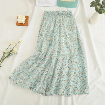 vmtvr Women Chiffon Midi Skirt Korean Fashion Floral Loose Skirts High Waist Female Casual All Match A Line Skirts Summer New