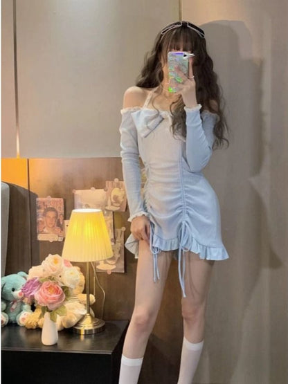 vmtvr Bodycon Wrap Sexy Dress Women Korean Style Design Kawaii Ruffles Lolita Short Dresses Lace Robe Female Autumn