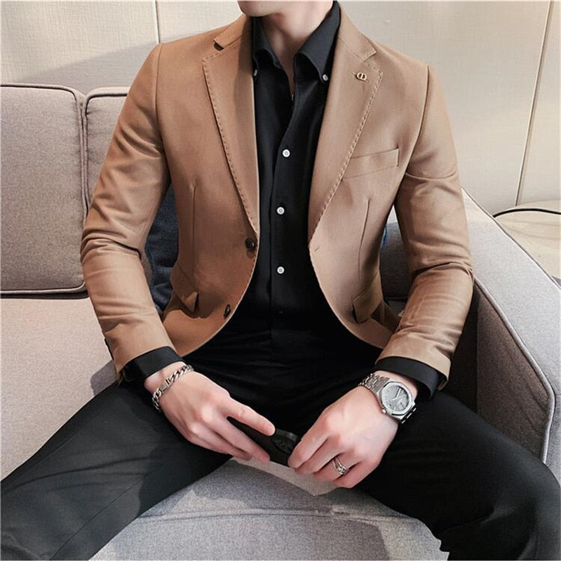 jiaabc British Style Business Casual Suit Jacket Men Fashion High Sense Bright Face Slim Fit Blazers Wedding Party Dress Blazer