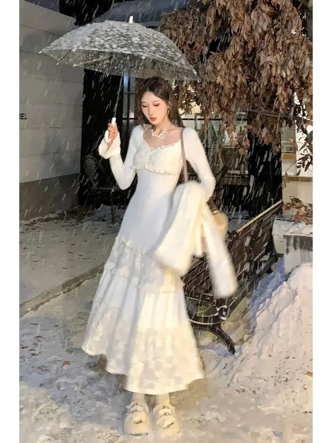 vmtvr  -  Spring Elegant Knitted Dress Women Lace Patchwork Koeran Princess Midi Dress Female Casual Sweet Even Party Fairy Dress