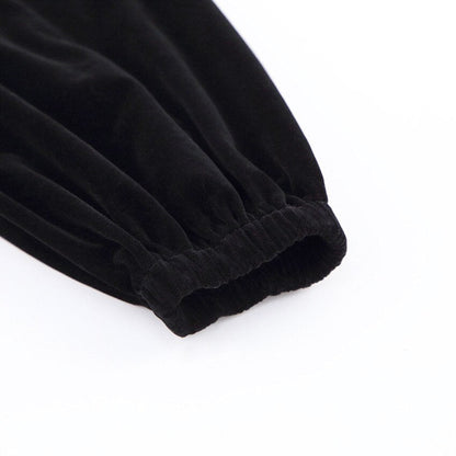 Square Collar Black Bubble Sleeve Long Sleeve Velvet Dress Autumn Winter Mini Length Zipper for Party Sexy 2023 New Arrivals