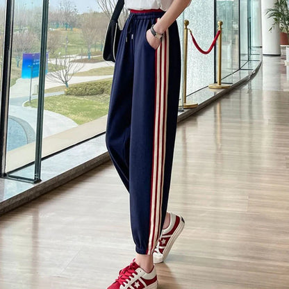 vmtvr High Waist Women Sweatpants Korean Fashion Striped Loose Ankle Length Pants Female Summer All Match Streetwear Harem Pants