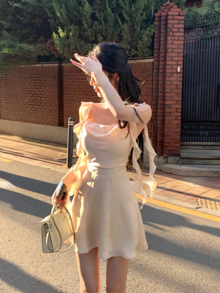 vmtvr  -  Elegant Sleeveless Satin Mini Dress Women Summer Korean Short Design Spaghetti Strap Vintage Fairy Sweet Female Clothing