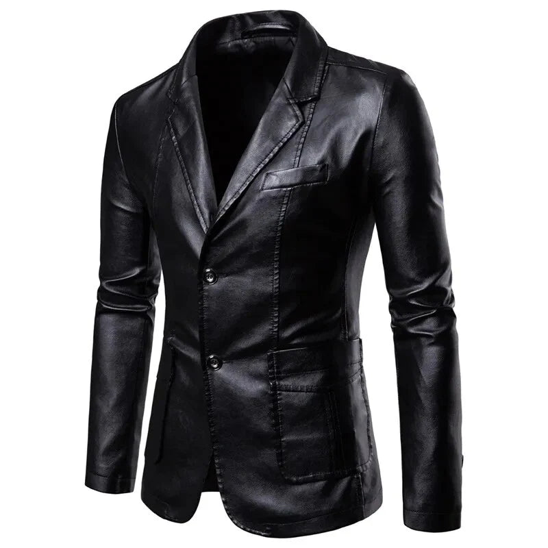 jiaabc Spring Autumn Fashion New Men's Lapel Leather Dress Suit Coat / Male Business Casual Pu Blazers Jacket