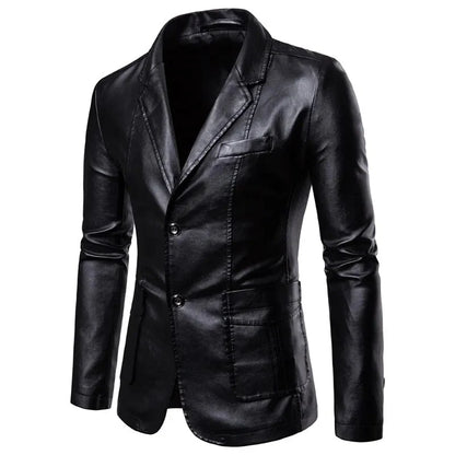 jiaabc Spring Autumn Fashion New Men's Lapel Leather Dress Suit Coat / Male Business Casual Pu Blazers Jacket