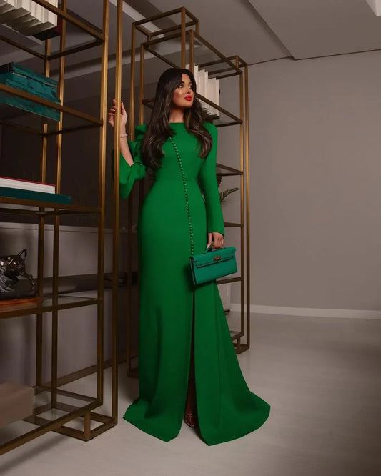 vmtvr  - Elegant Long Formal Evening Dress Mermaid Green Prom Dress Long Sleeve Floor Sweeping Special Occasion  вечернее платье