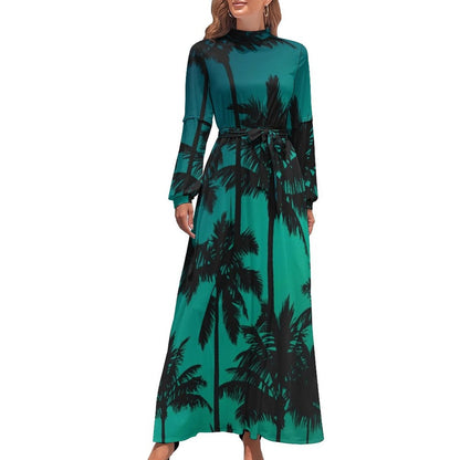 vmtvr - Hawaii Beach Dress Palm Tree Pirnt Sexy Fashion Maxi Dress High Waist Long Sleeve Street Wear Boho Beach Long Dresses