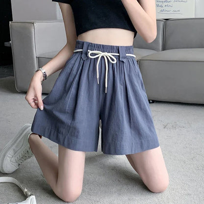 vmtvr High Waist Cotton Linen Shorts Women Summer Korean Casual Streetwear Loose Sport Shorts All Match Female Wide Leg Pants