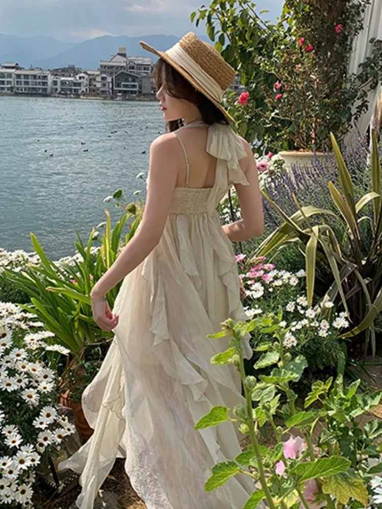 vmtvr France Fashion Irregular Beach Strap Dress Female Elegant Chiffon Fairy Party Vestidos Korea Summer Casual Clothing