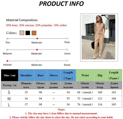 vmtvr Womem Linen Cotton Chic Vest ＆ Pants Suit Two-Piece Set Office Ladies Summer Chic 2 Piece Sets Womens Outfits